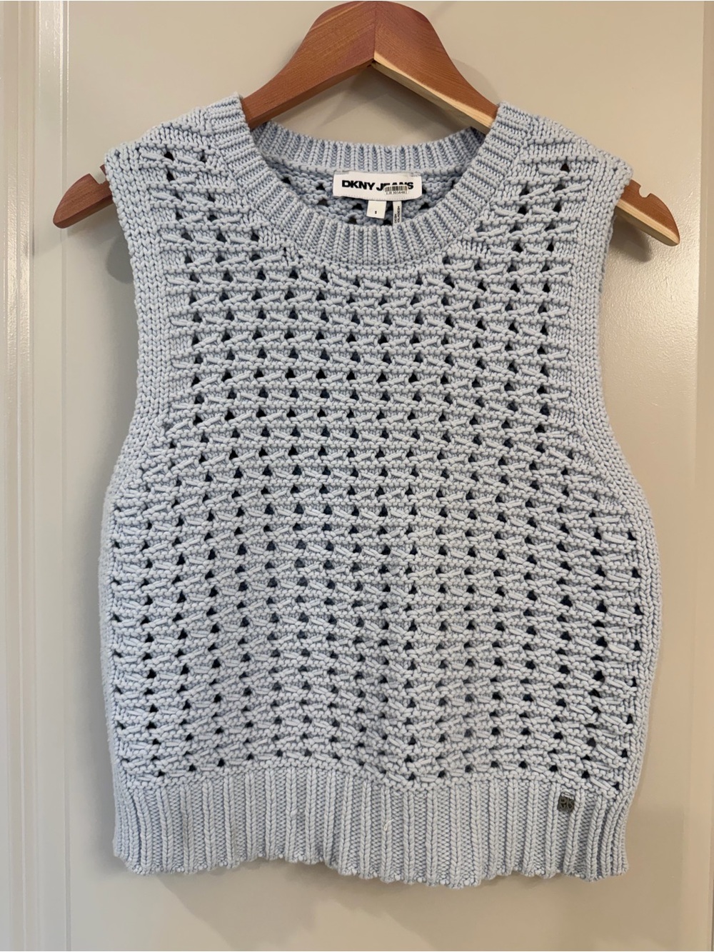 DKNY Light Blue Crochet Knit Tank SZ S
